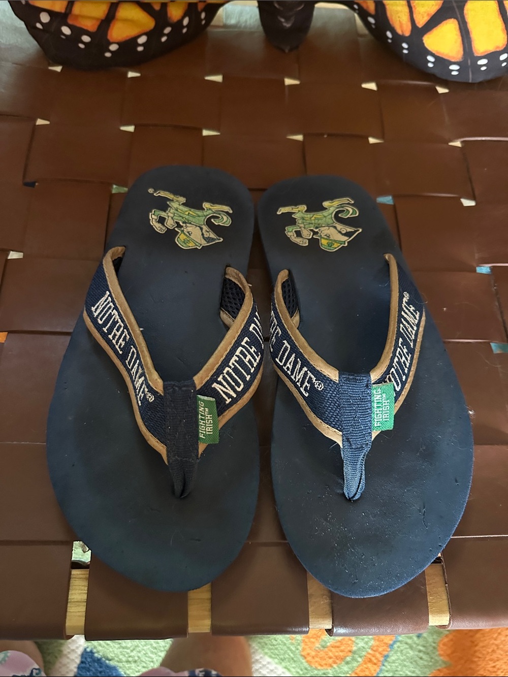 Notre Dame Navy Blue Flip Flops with Gold Logo